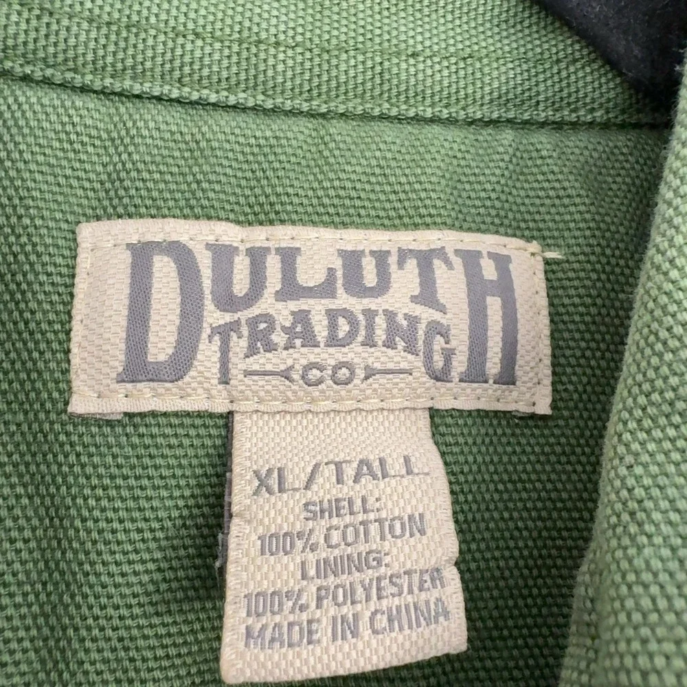 Duluth Trading Co Shirt Jacket Mens XL Tall Green Cotton Canvas Workwear Utility